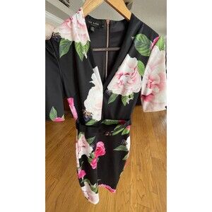 Ted Baker London Gilanno Sheath Dress Black Floral Career Belted Lined Ladies 0